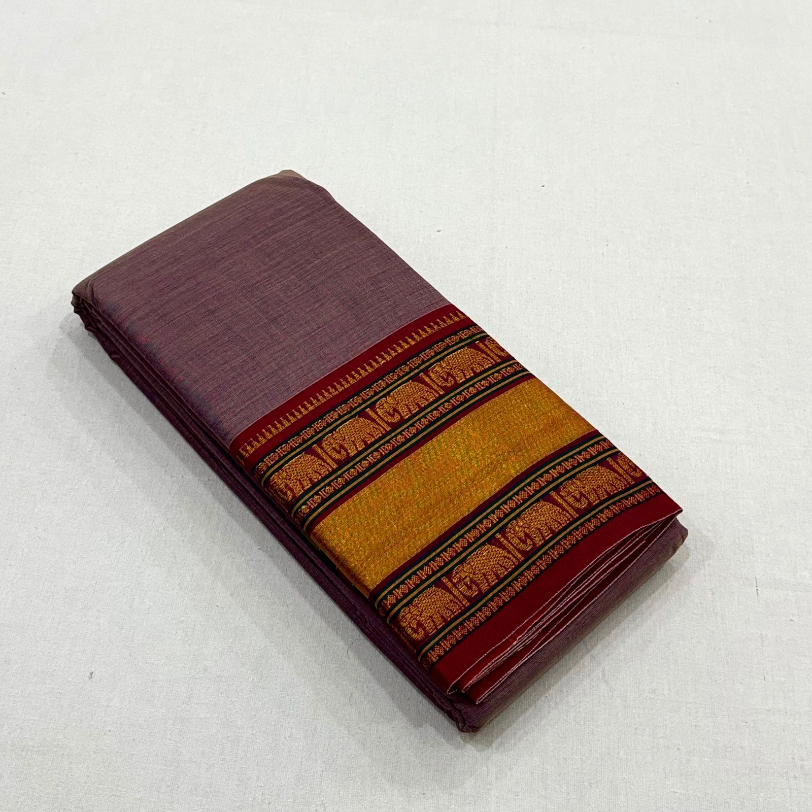Jari Woven Elephant Border Pure Cotton Saree
